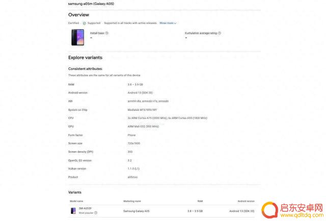 三星Galaxy A05手机规格曝光，配联发科Helio G85芯片