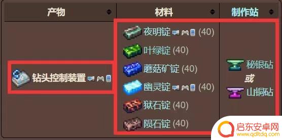 泰拉瑞亚钻头怎么设置 泰拉瑞亚钻头控制装置合成配方