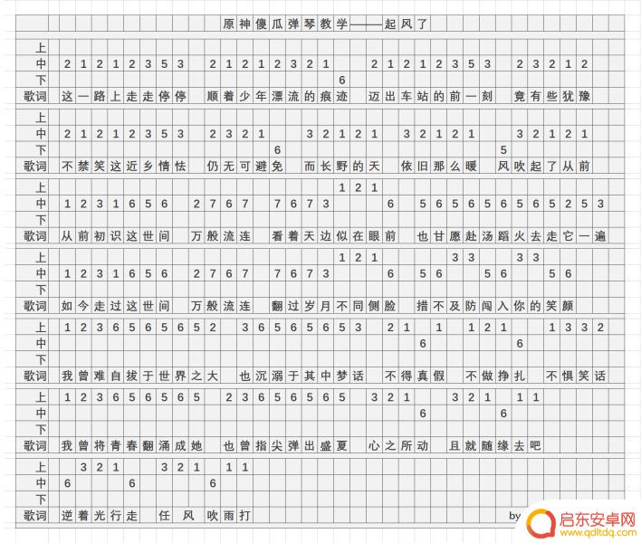 起风了琴谱原神完整版手机 原神起风了乐谱吉他谱