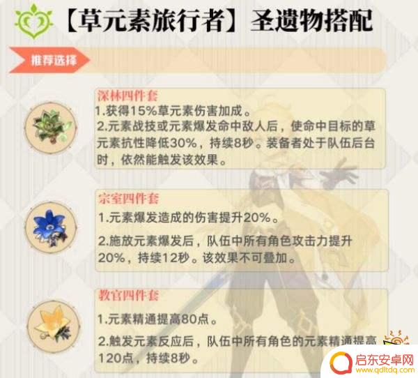 原神草主圣遗物及武器搭配 原神草主圣遗物最佳搭配推荐