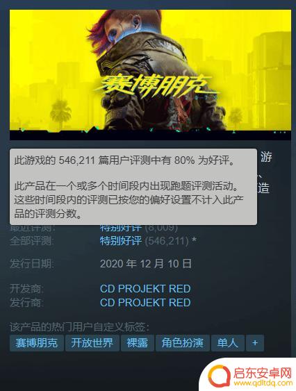 《2077》Steam升至特别好评 CDPR社区总监感谢玩家