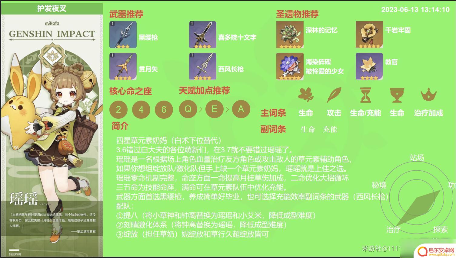原神账号10开头的 原神瑶瑶养成最佳装备推荐