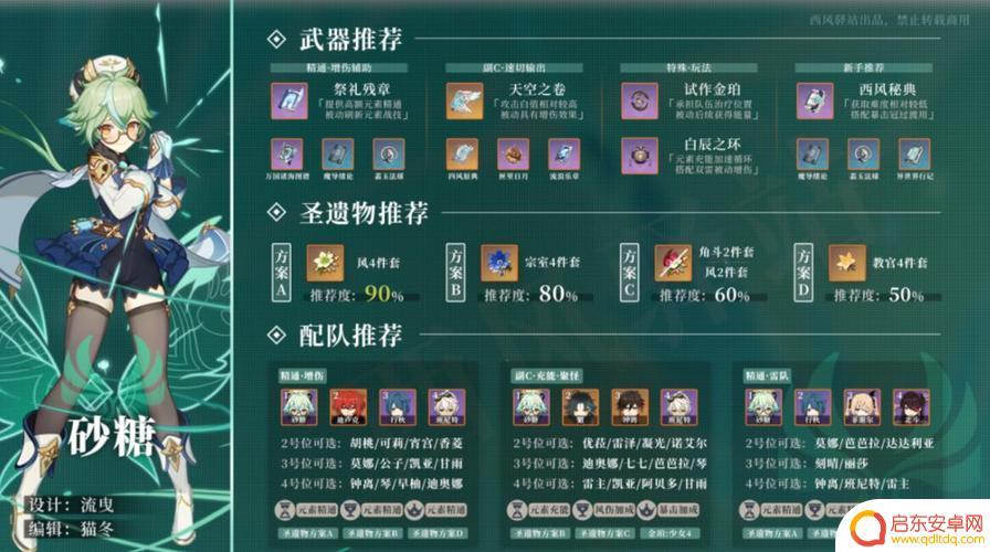 原神2.0砂糖圣遗物搭配推荐，让你的砂糖更加强力！