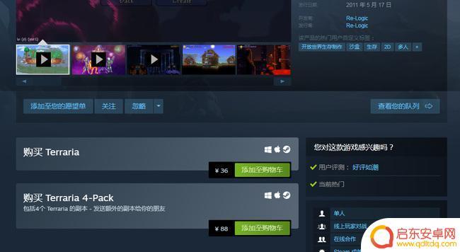 泰拉瑞亚在steam上卖多少钱 泰拉瑞亚steam游戏多少钱