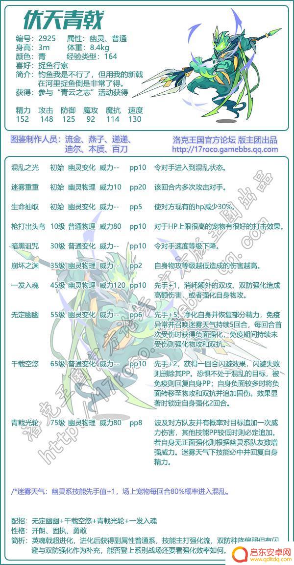 洛克王国青团 洛克王国伏天青戟技能属性